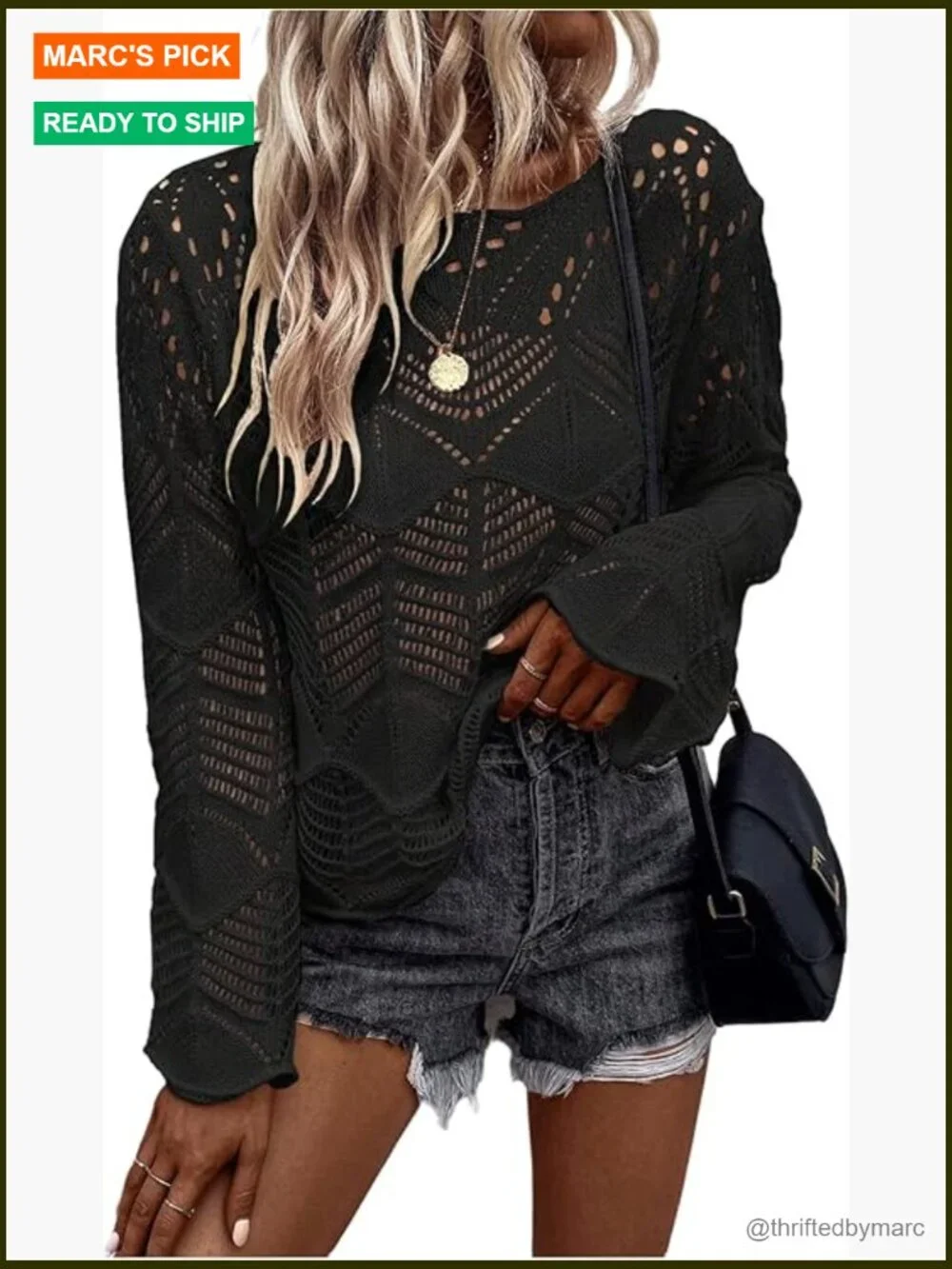 Crochet Hollow Out Crew Neck Long Sleeve Pullover Sweater